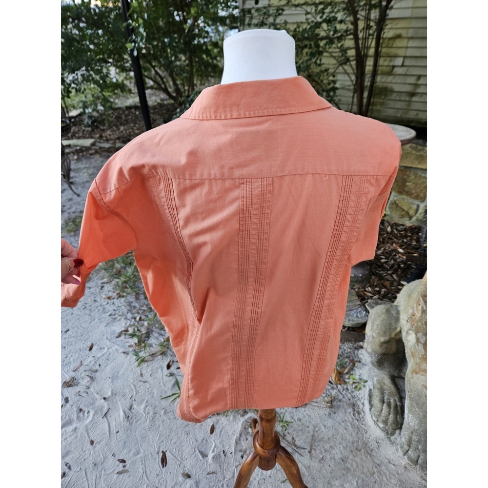 Haband Guayabera Cuban Shirt Zip Up Embroidered Peach Orange Rust Cubavera LG - Picture 9 of 9